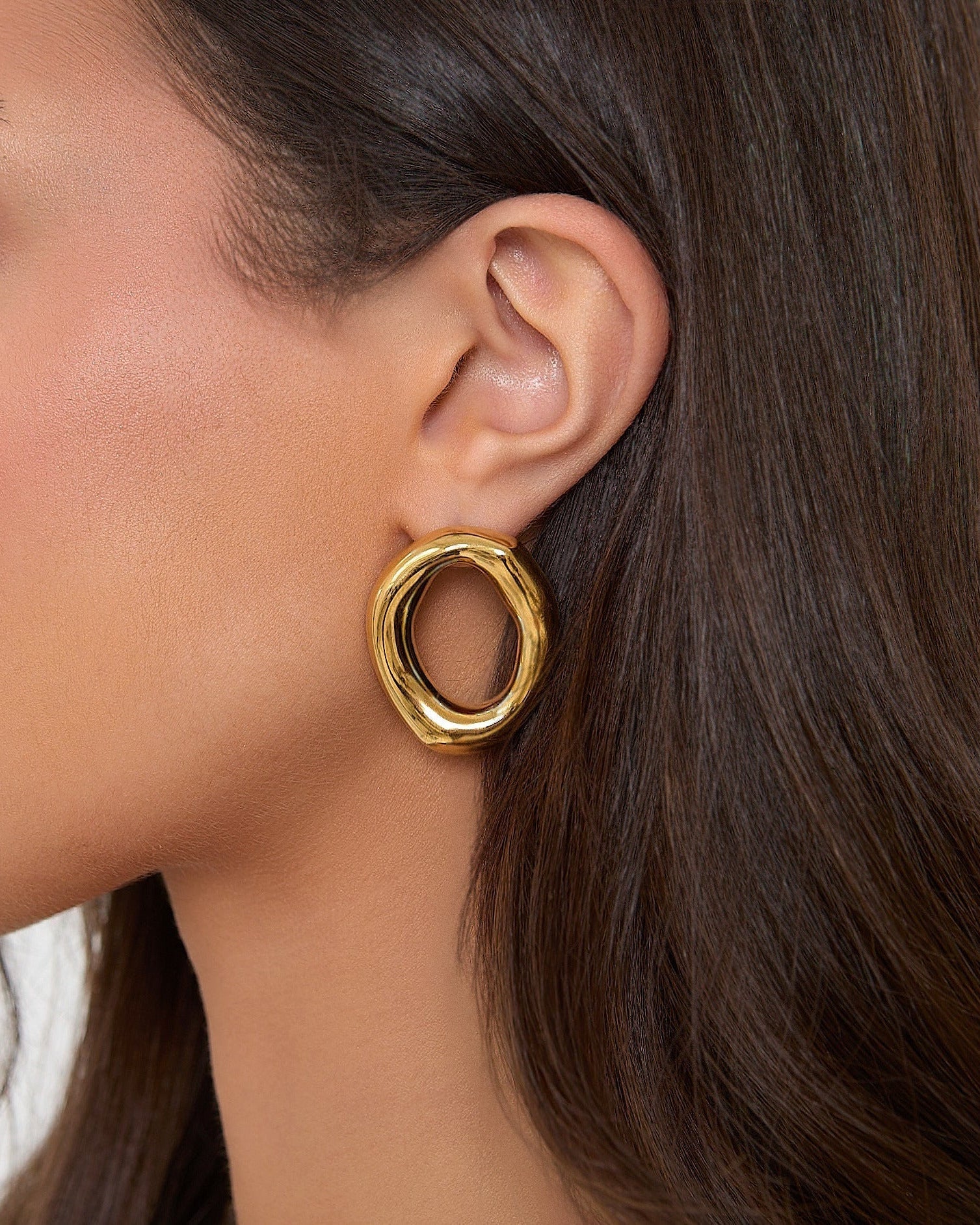 Gold Open Oval Earrings
