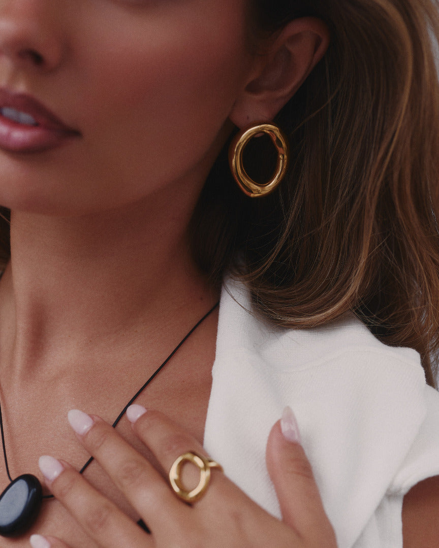 Gold Open Oval Earrings