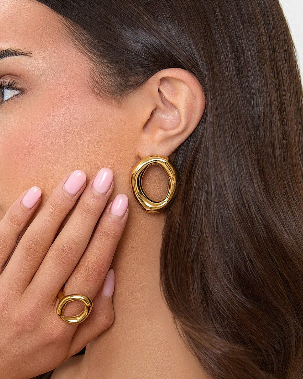 Gold Open Oval Earrings