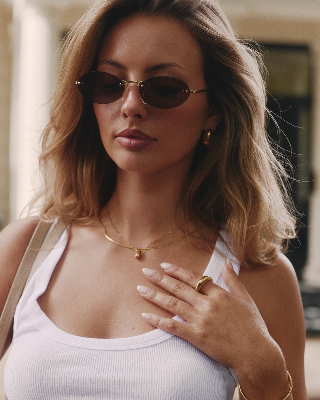 Gold Textured Necklace Slim