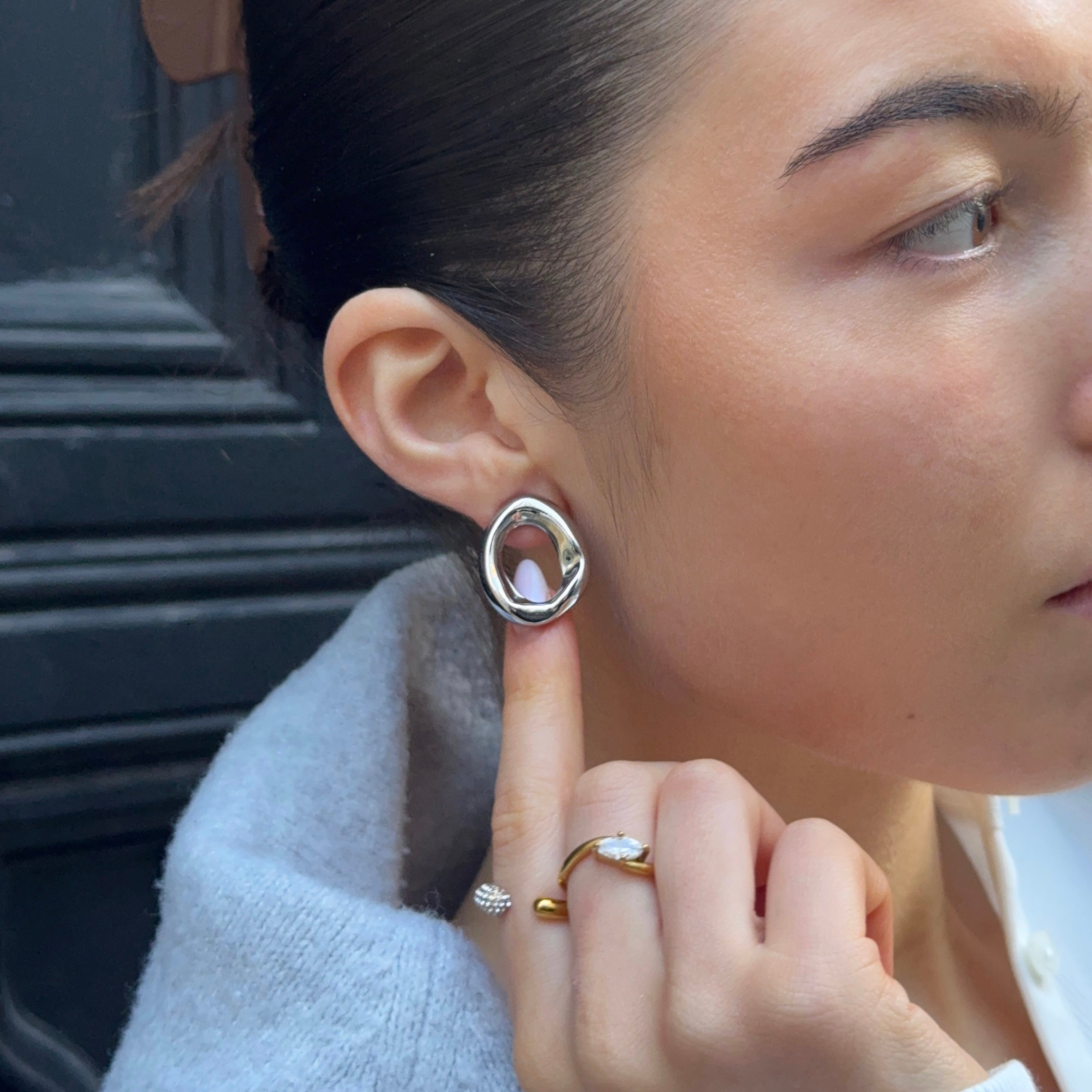 Mini Open Oval Earrings Silver (Bundle)