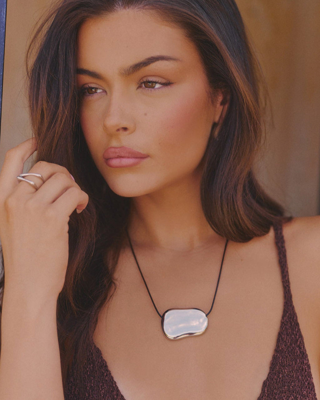 Cord Pebble Necklace - Silver