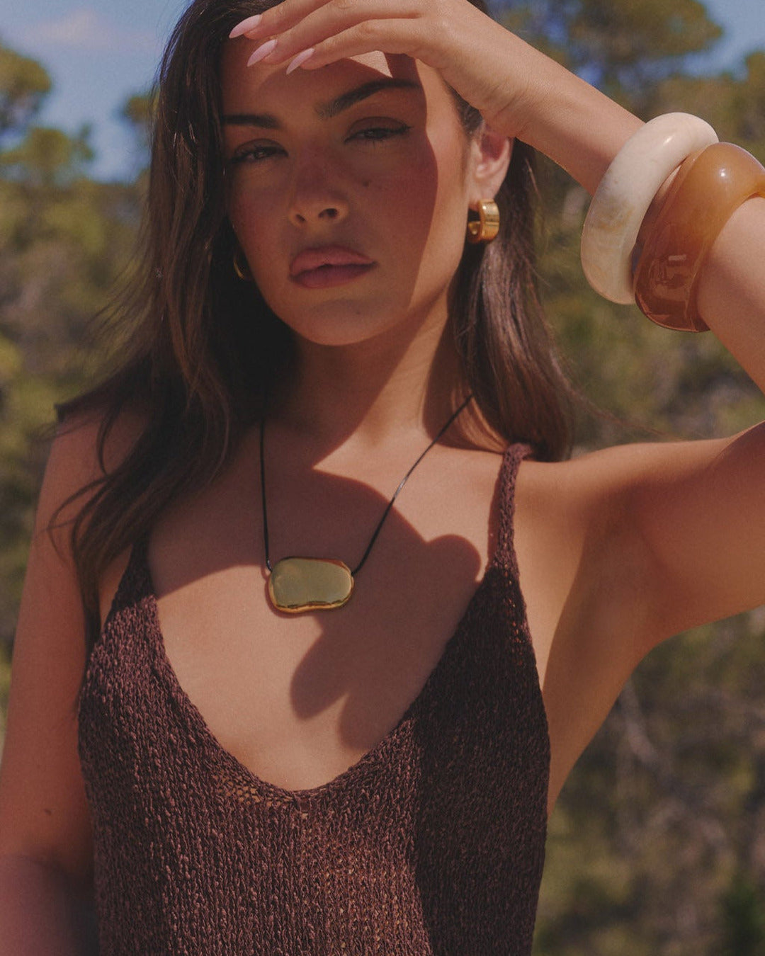 Cord Pebble Necklace - Gold