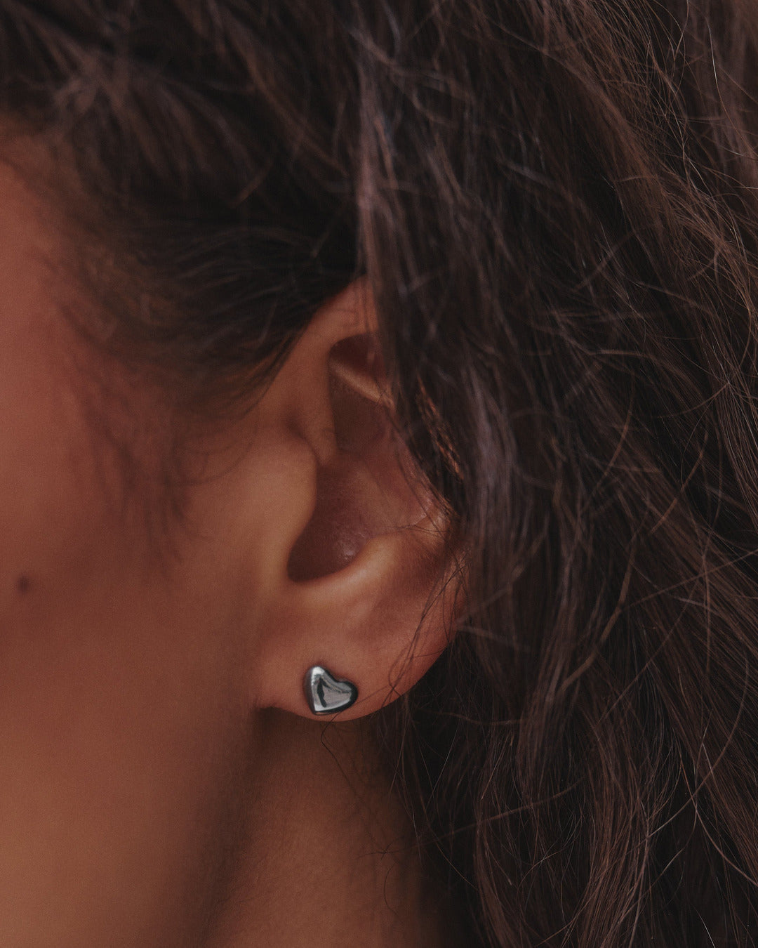 Mini Heart Stud Earrings - Silver