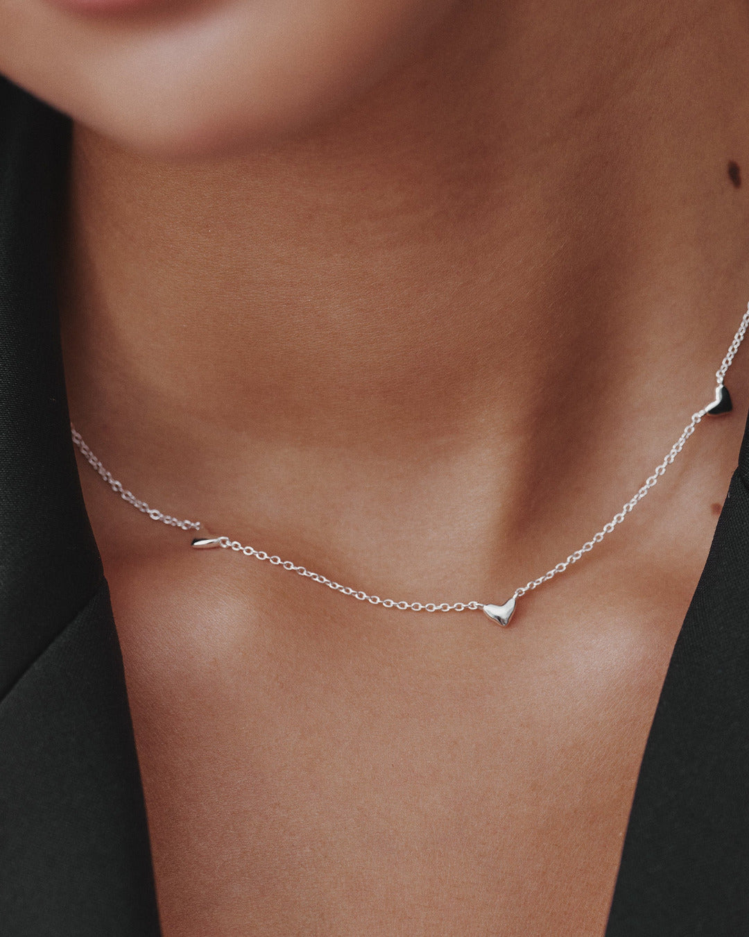 Fine Heart Charm Necklace - Silver