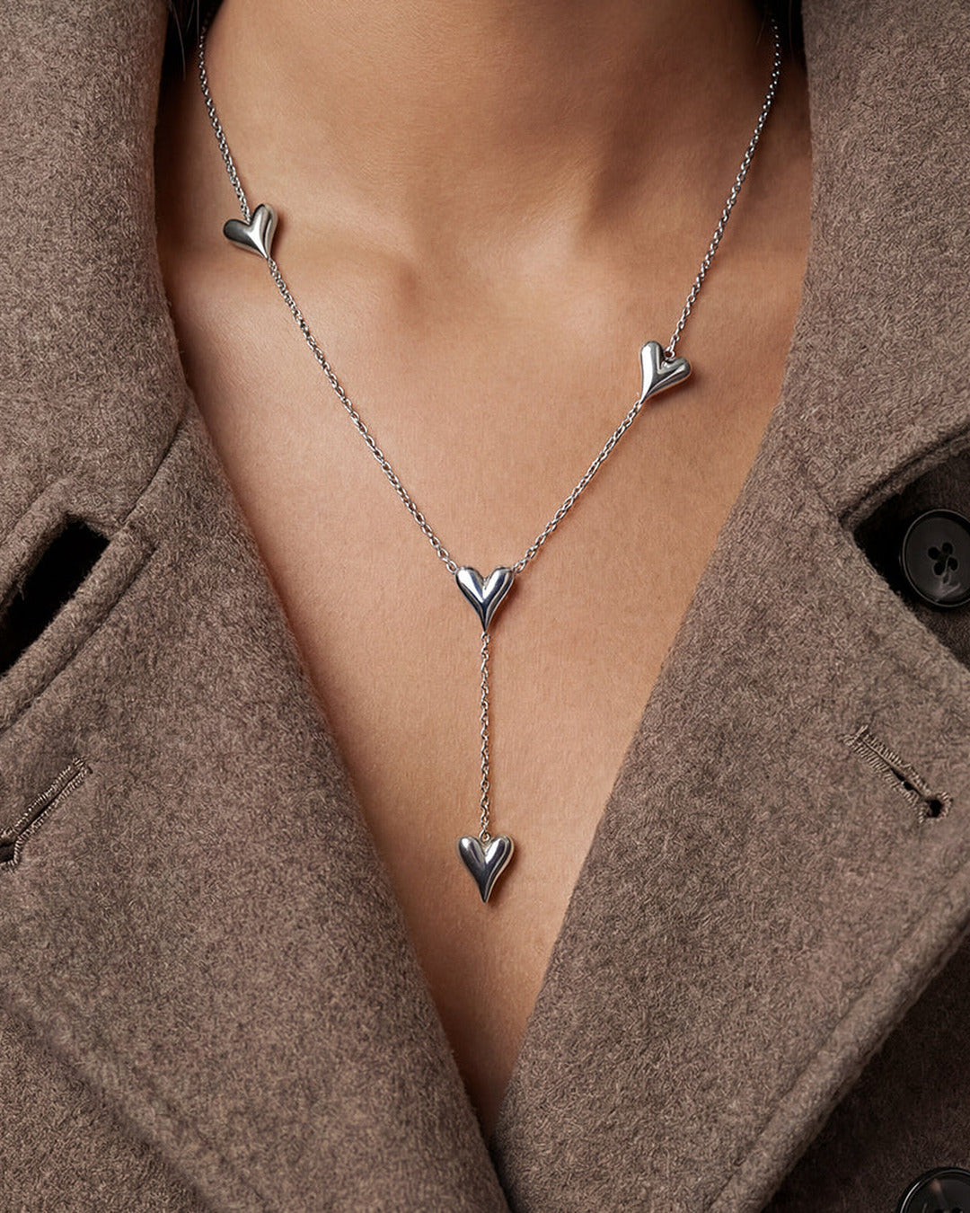 Love Heart Drop Necklace - Silver