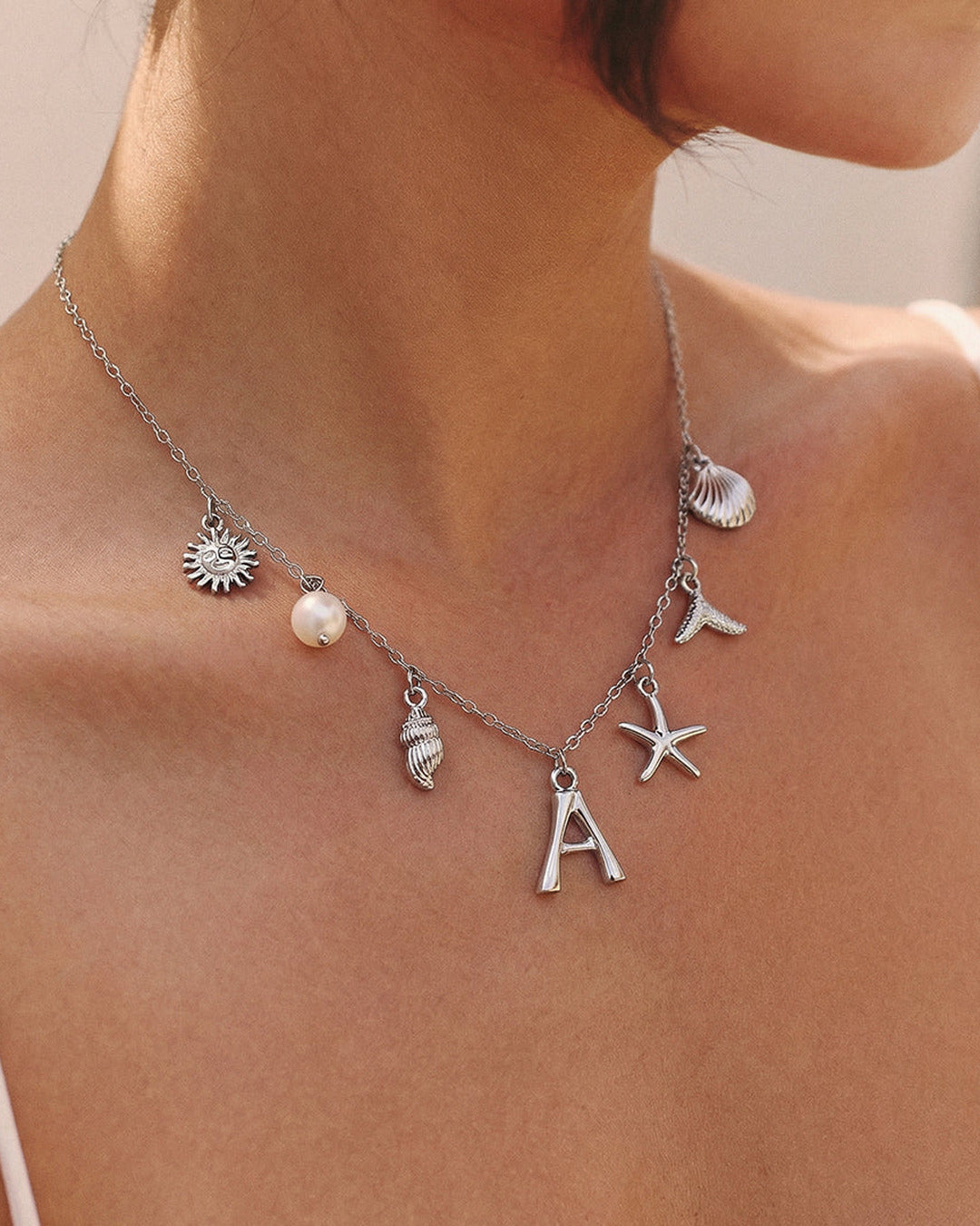 Silver Ocean Letter Necklace