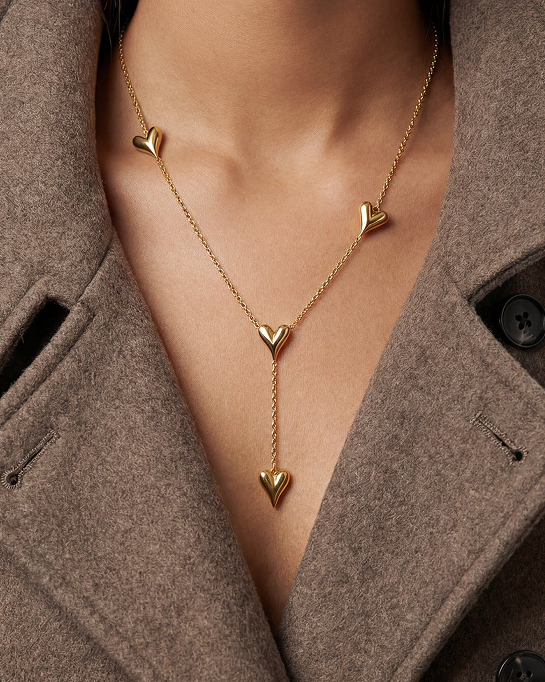 Love Heart Drop Necklace - Gold