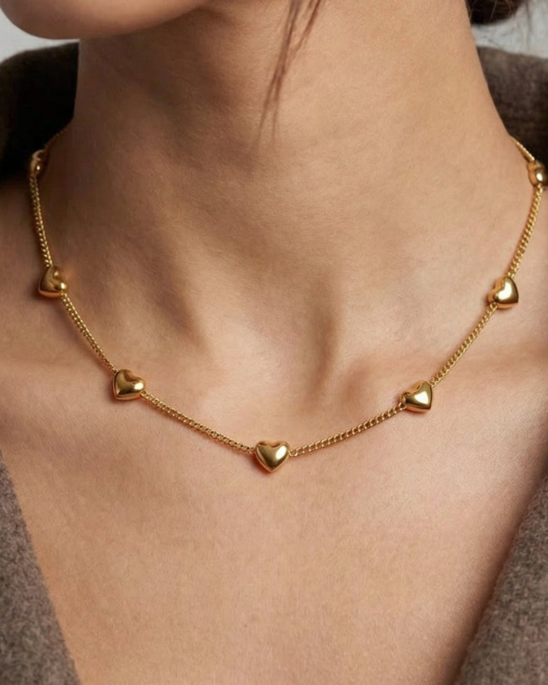 Mini Heart Chain Necklace - Gold